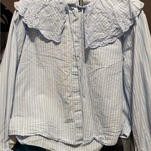 H&M Light Blue Striped Top with Lace Detail